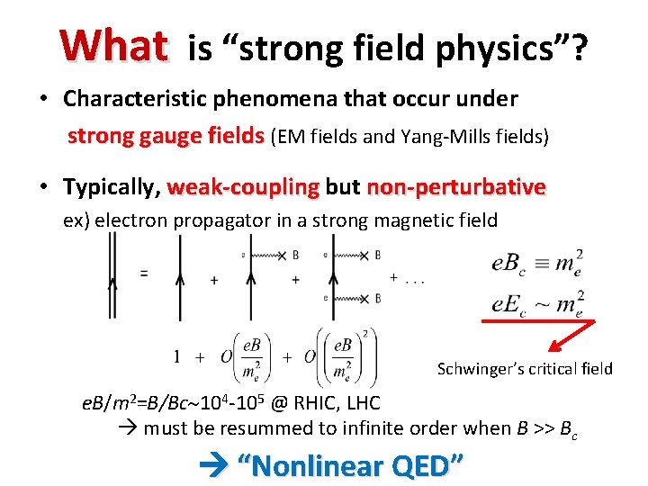 What is “strong field physics”? • Characteristic phenomena that occur under strong gauge fields