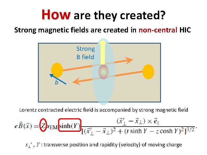 How are they created? Strong magnetic fields are created in non-central HIC Strong B