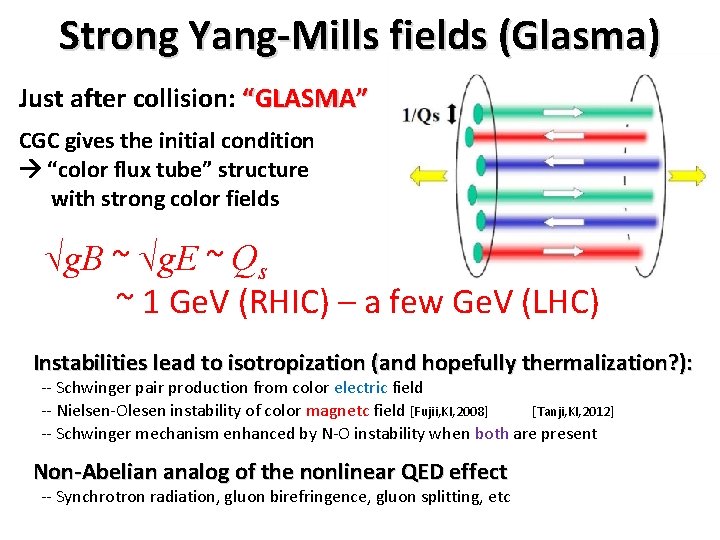 Strong Yang-Mills fields (Glasma) Just after collision: “GLASMA” CGC gives the initial condition “color