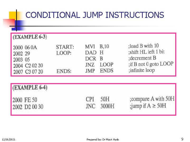 CONDITIONAL JUMP INSTRUCTIONS 12/18/2021 Prepared by: Dr Masri Ayob 9 
