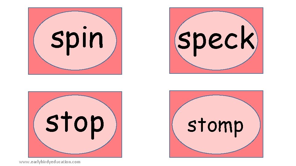 spin speck stop stomp www. earlybirdyeducation. com 