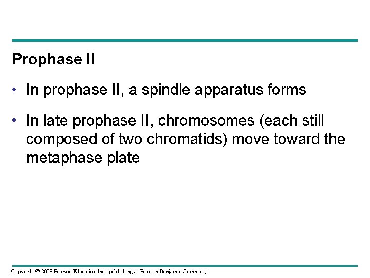 Prophase II • In prophase II, a spindle apparatus forms • In late prophase