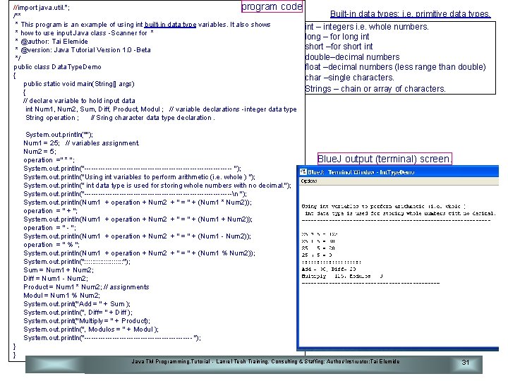 program code //import java. util. *; /** * This program is an example of