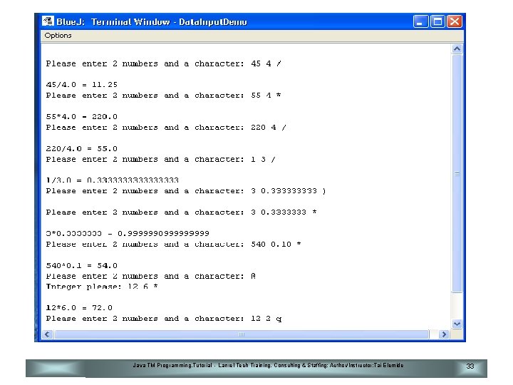 Java TM Programming. Tutorial - Lanrel Tech Training, Consulting & Staffing; Author/Instructor: Tai Elemide