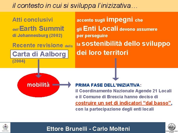 il contesto in cui si sviluppa l’inizizativa… Atti conclusivi Earth Summit accento sugli impegni