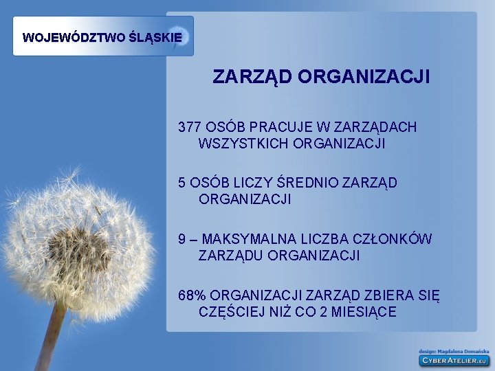 WOJEWÓDZTWO ŚLĄSKIE ZARZĄD ORGANIZACJI 377 OSÓB PRACUJE W ZARZĄDACH WSZYSTKICH ORGANIZACJI 5 OSÓB LICZY