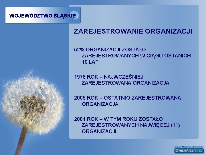 WOJEWÓDZTWO ŚLĄSKIE ZAREJESTROWANIE ORGANIZACJI 52% ORGANIZACJI ZOSTAŁO ZAREJESTROWANYCH W CIĄGU OSTANICH 10 LAT 1976