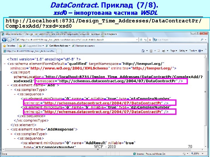 Data. Contract. Приклад (7/8). xsd 0 – імпортована частина WSDL http: //localhost: 8731/Design_Time_Addresses/Data. Contract.
