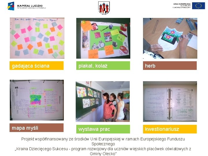 gadająca ściana plakat, kolaż herb mapa myśli wystawa prac kwestionariusz Projekt współfinansowany ze środków