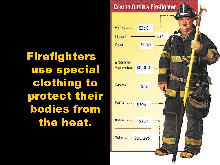 Firefighters use special clothing to protect their bodies from the heat. 