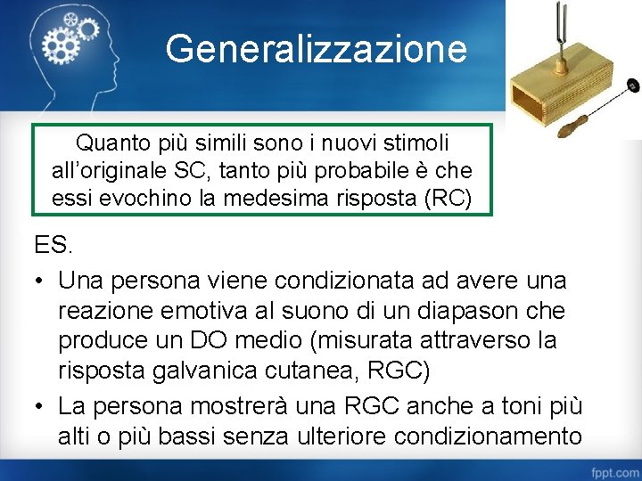 Generalizzazione Quanto più simili sono i nuovi stimoli all’originale SC, tanto più probabile è