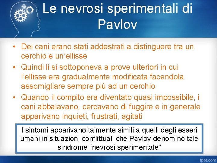 Le nevrosi sperimentali di Pavlov • Dei cani erano stati addestrati a distinguere tra