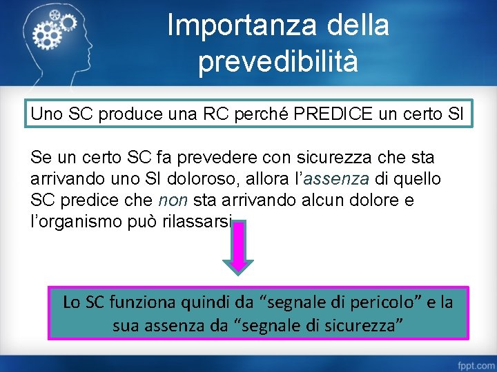 Importanza della prevedibilità Uno SC produce una RC perché PREDICE un certo SI Se