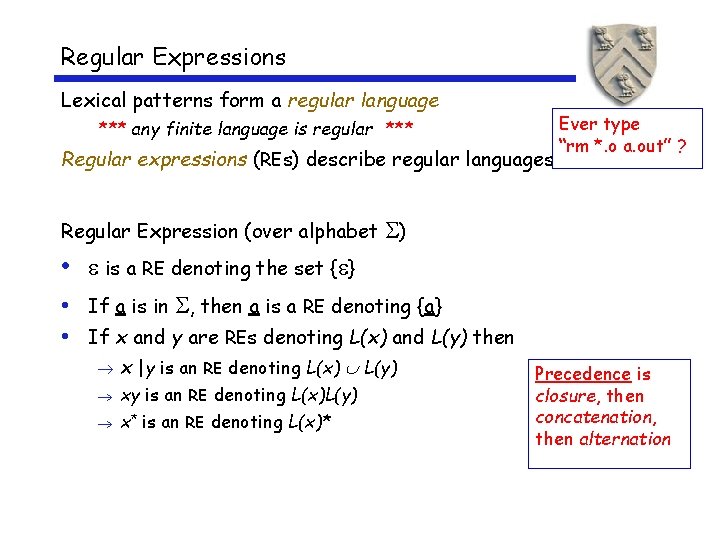 Regular Expressions Lexical patterns form a regular language *** any finite language is regular