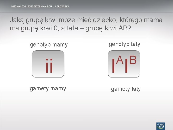 MECHANIZM DZIEDZICZENIA CECH U CZŁOWIEKA Jaką grupę krwi może mieć dziecko, którego mama ma