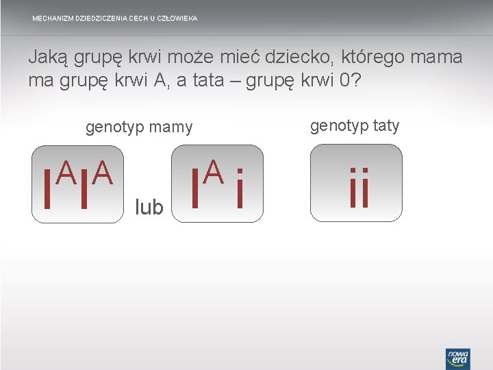 MECHANIZM DZIEDZICZENIA CECH U CZŁOWIEKA Jaką grupę krwi może mieć dziecko, którego mama ma