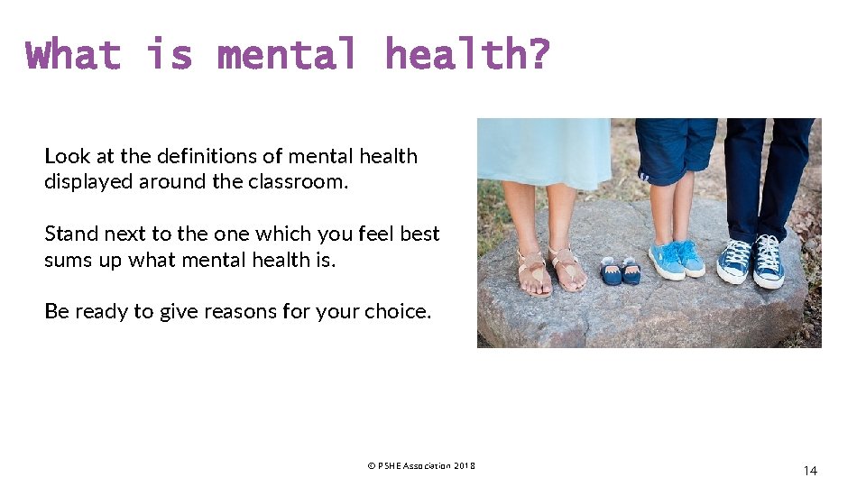 What is mental health? Look at the definitions of mental health displayed around the