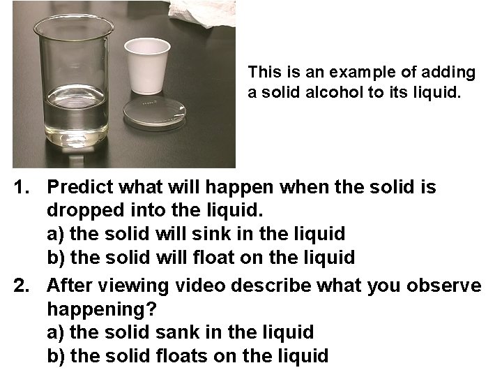 This is an example of adding a solid alcohol to its liquid. 1. Predict