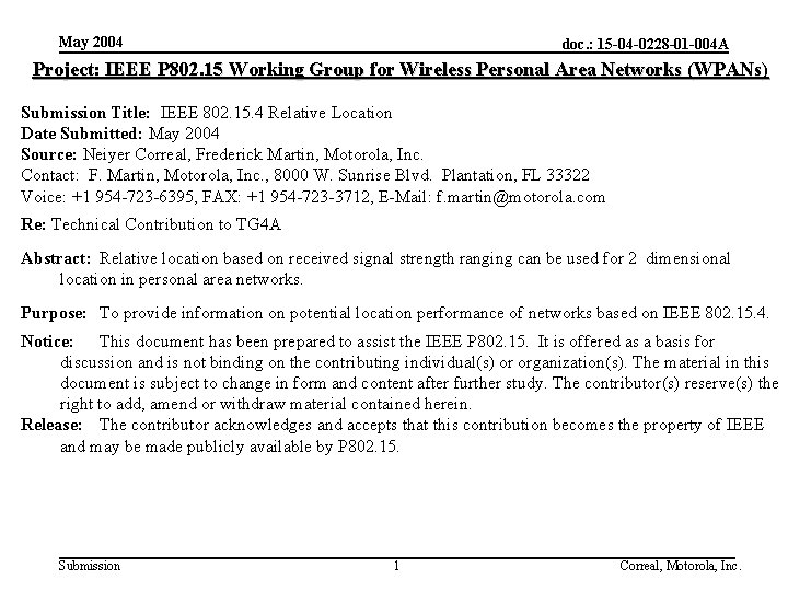 May 2004 doc. : 15 -04 -0228 -01 -004 A Project: IEEE P 802.