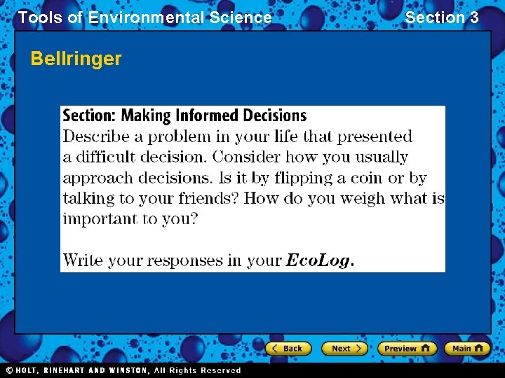 Tools of Environmental Science Bellringer Section 3 