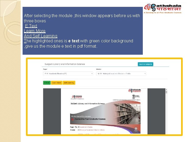 After selecting the module , this window appears before us with three boxes E