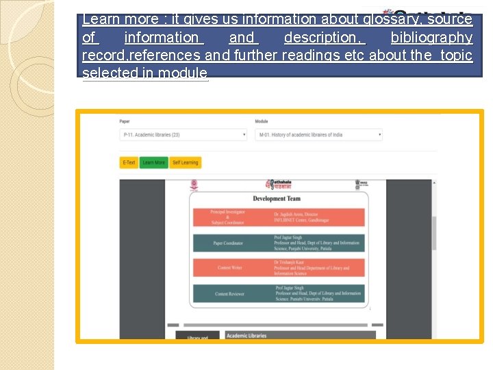 Learn more : it gives us information about glossary, source of information and description,