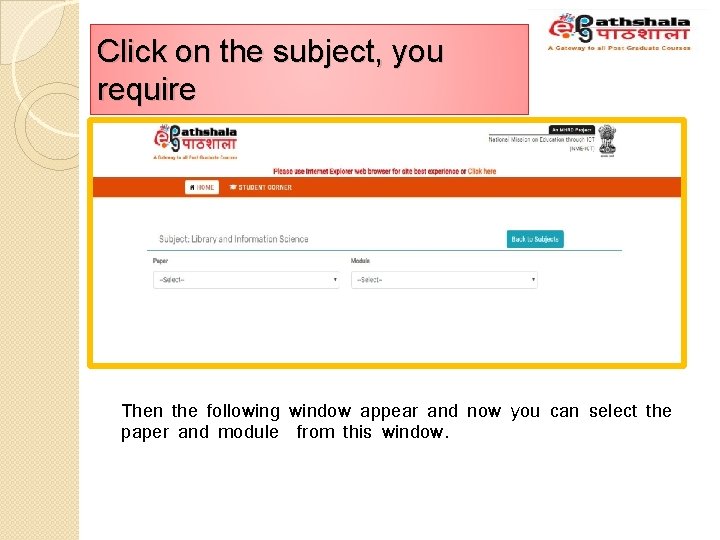Click on the subject, you require Then the following window appear and now you