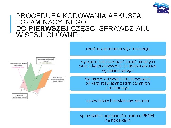 PROCEDURA KODOWANIA ARKUSZA EGZAMINACYJNEGO DO PIERWSZEJ CZĘŚCI SPRAWDZIANU W SESJI GŁÓWNEJ uważne zapoznanie się