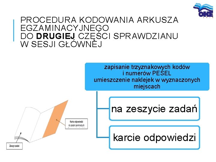 PROCEDURA KODOWANIA ARKUSZA EGZAMINACYJNEGO DO DRUGIEJ CZĘŚCI SPRAWDZIANU W SESJI GŁÓWNEJ zapisanie trzyznakowych kodów