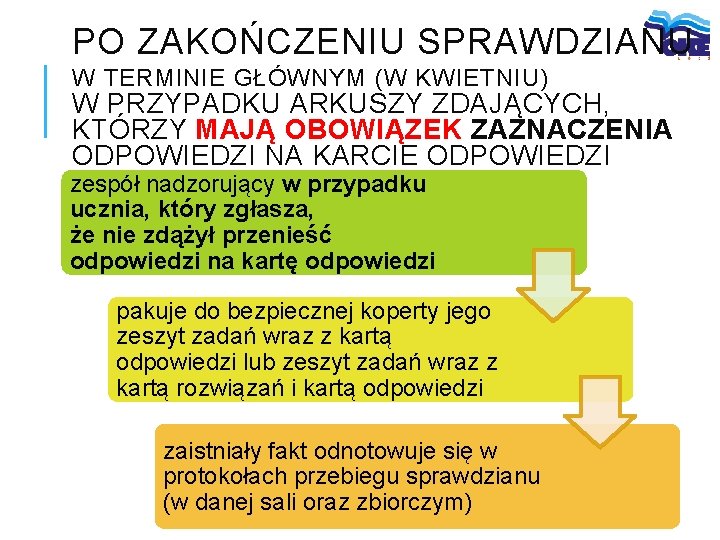 PO ZAKOŃCZENIU SPRAWDZIANU W TERMINIE GŁÓWNYM (W KWIETNIU) W PRZYPADKU ARKUSZY ZDAJĄCYCH, KTÓRZY MAJĄ