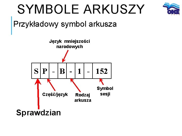 SYMBOLE ARKUSZY Przykładowy symbol arkusza Język mniejszości narodowych S P - B - 152