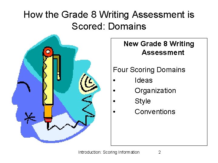 How the Grade 8 Writing Assessment is Scored: Domains New Grade 8 Writing Assessment How the Grade 8 Writing Assessment is Scored: Domains New Grade 8 Writing Assessment