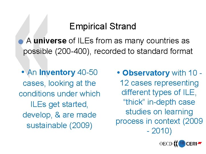 Empirical Strand A universe of ILEs from as many countries as possible (200 -400),
