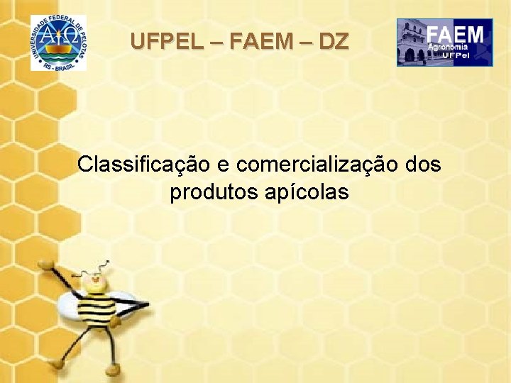 UFPEL – FAEM – DZ Classificação e comercialização dos produtos apícolas 