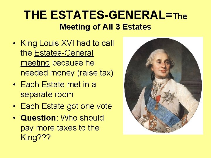 THE ESTATES-GENERAL=The Meeting of All 3 Estates • King Louis XVI had to call