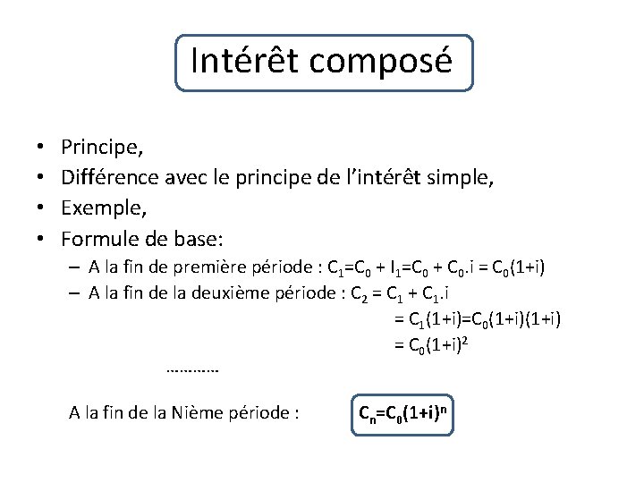 Intérêt composé • • Principe, Différence avec le principe de l’intérêt simple, Exemple, Formule