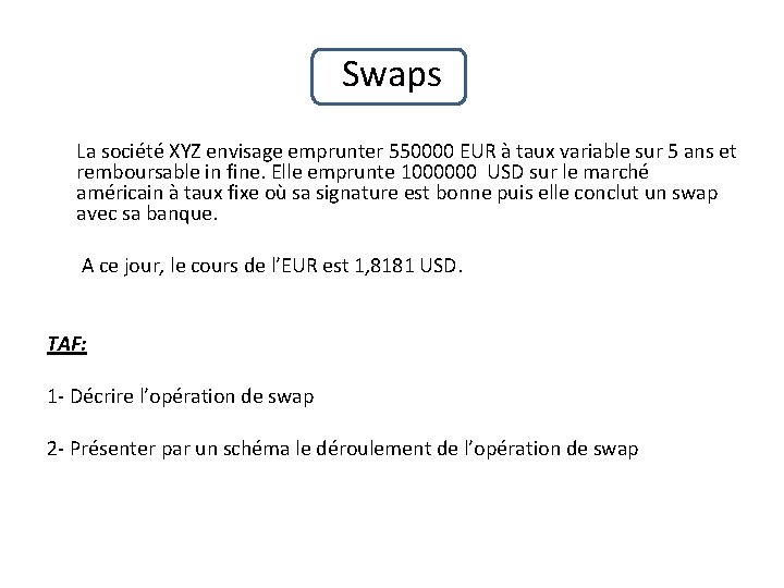 Swaps La société XYZ envisage emprunter 550000 EUR à taux variable sur 5 ans