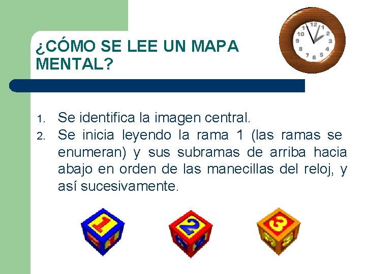 ¿CÓMO SE LEE UN MAPA MENTAL? 1. 2. Se identifica la imagen central. Se