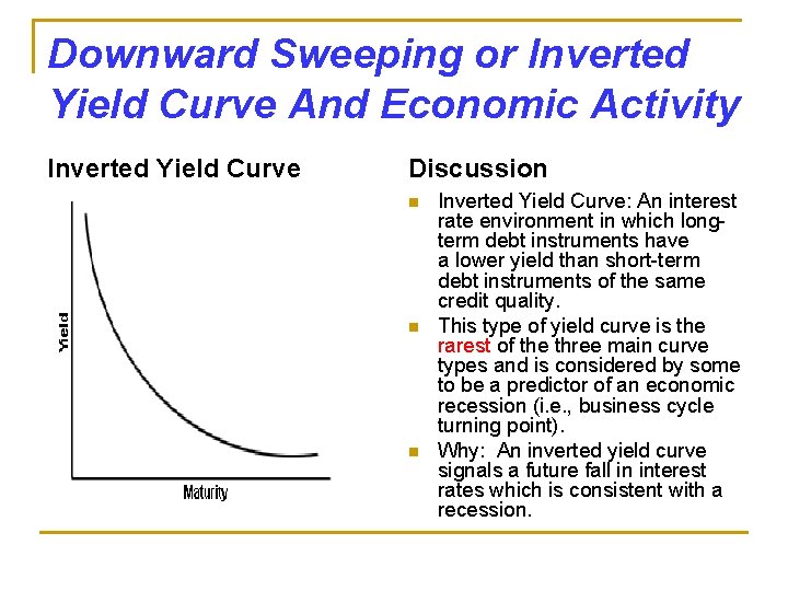 Downward Sweeping or Inverted Yield Curve And Economic Activity Inverted Yield Curve Discussion n
