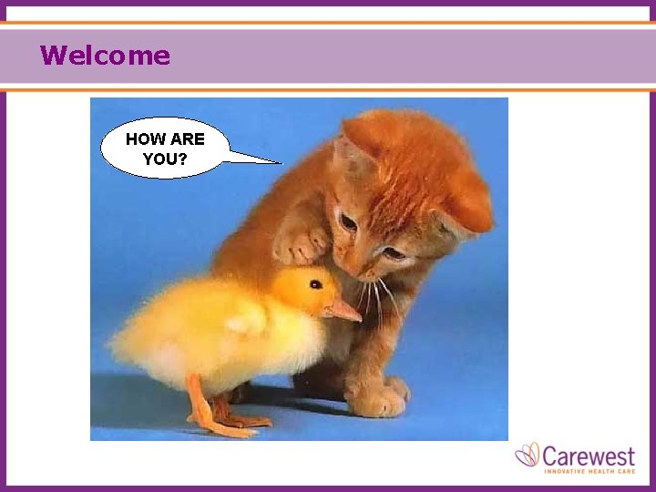 Welcome HOW ARE YOU? 