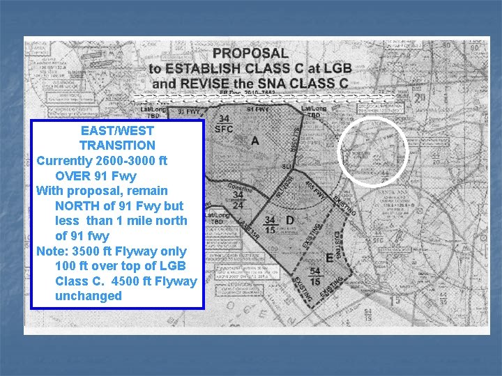 EAST/WEST TRANSITION Currently 2600 -3000 ft OVER 91 Fwy With proposal, remain NORTH of