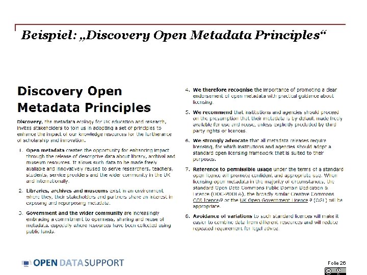 Beispiel: „Discovery Open Metadata Principles“ Folie 26 