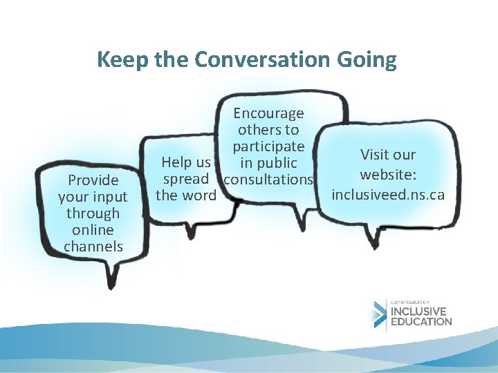 Keep the Conversation Going Provide your input through online channels Encourage others to participate