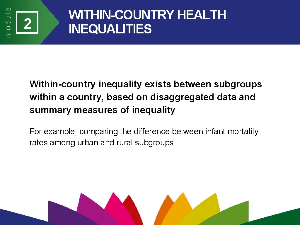 2 WITHIN-COUNTRY HEALTH INEQUALITIES Within-country inequality exists between subgroups within a country, based on