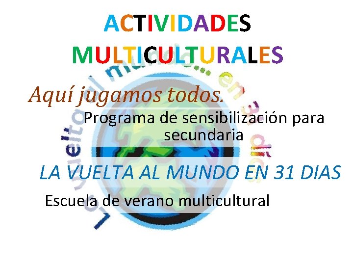 ACTIVIDADES MULTICULTURALES Aquí jugamos todos. Programa de sensibilización para secundaria LA VUELTA AL MUNDO