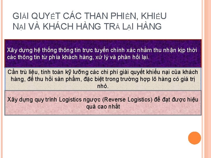 GIẢI QUYẾT CÁC THAN PHIỀN, KHIẾU NẠI VÀ KHÁCH HÀNG TRẢ LẠI HÀNG Xây