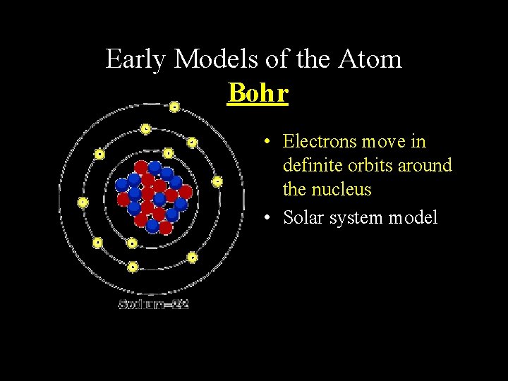 Early Models of the Atom Bohr • Electrons move in definite orbits around the