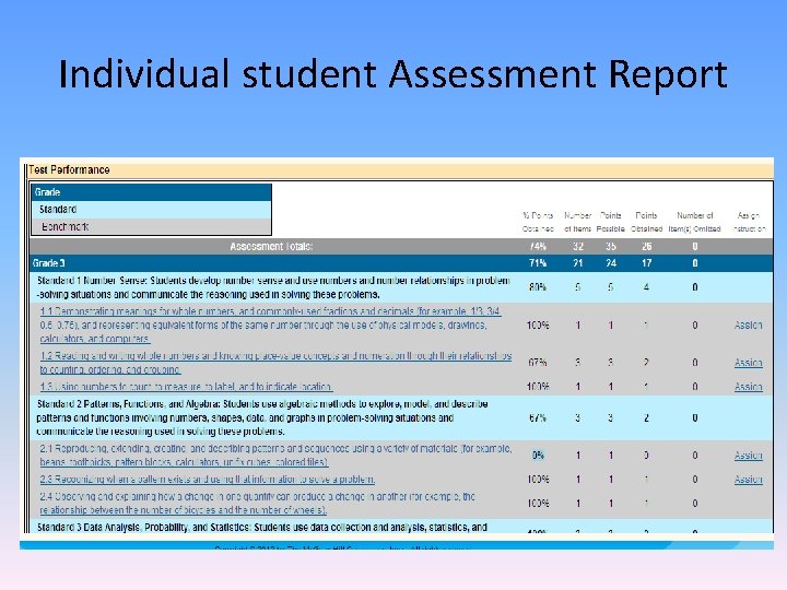 Individual student Assessment Report 