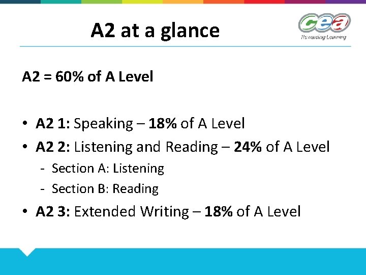 A 2 at a glance A 2 = 60% of A Level • A