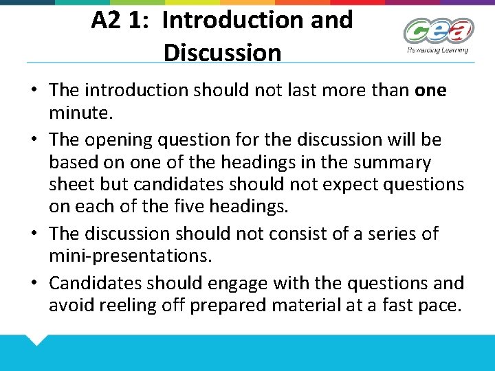 A 2 1: Introduction and Discussion • The introduction should not last more than